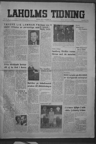 Förstasidan, Tisdag 11 november 1952