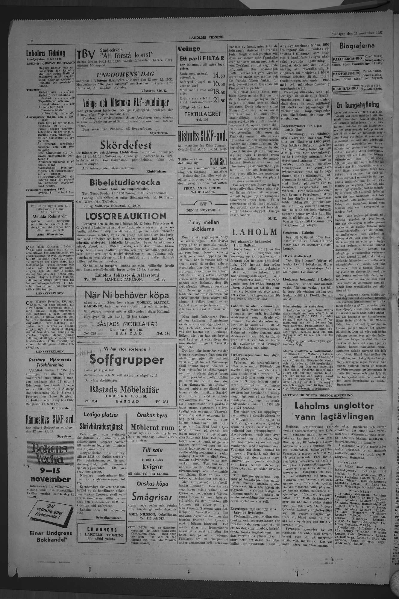 Laholms Tidning Tisdag 11 november 1952, sida 2