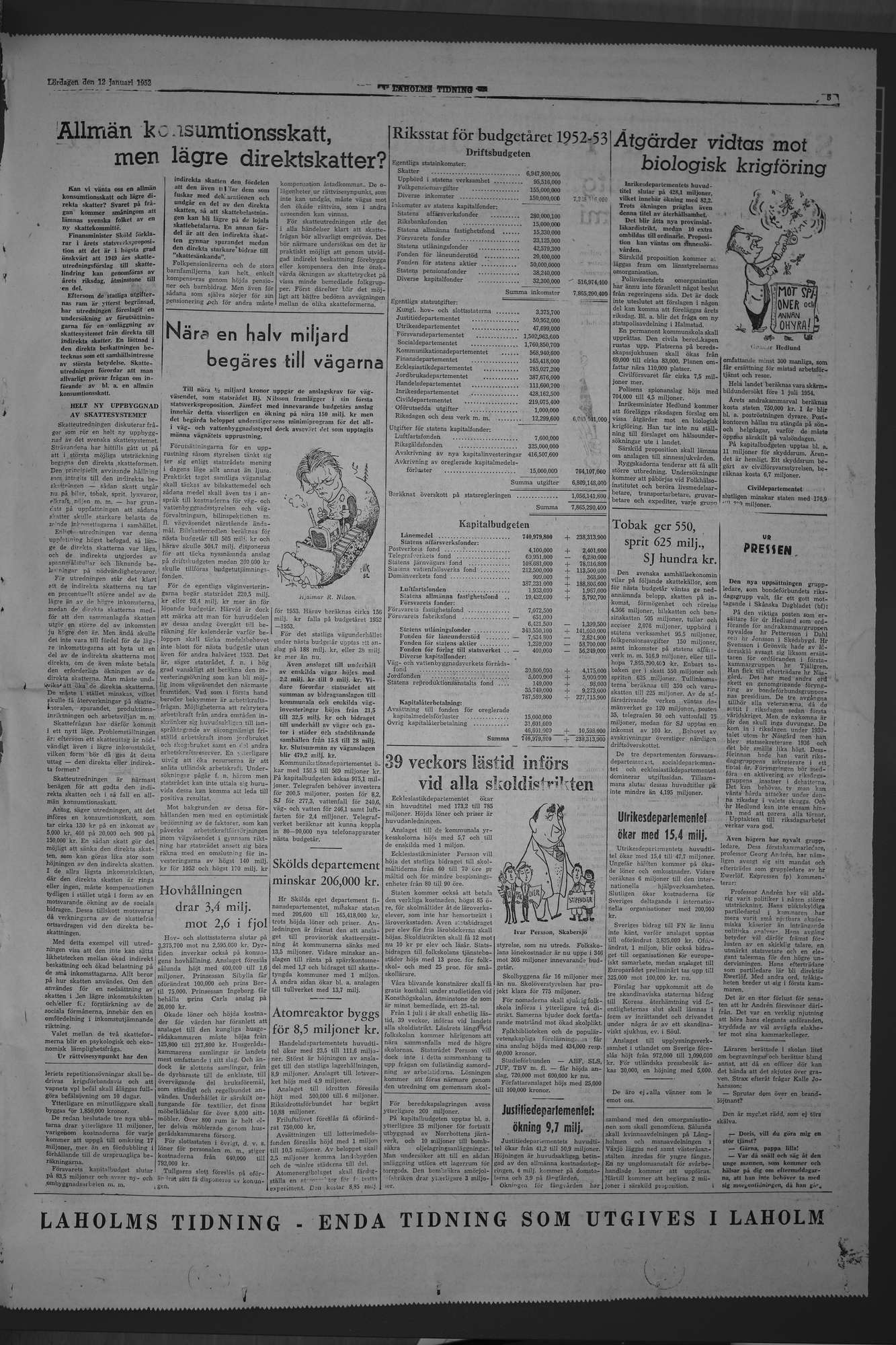 Laholms Tidning Lördag 12 januari 1952, sida 5