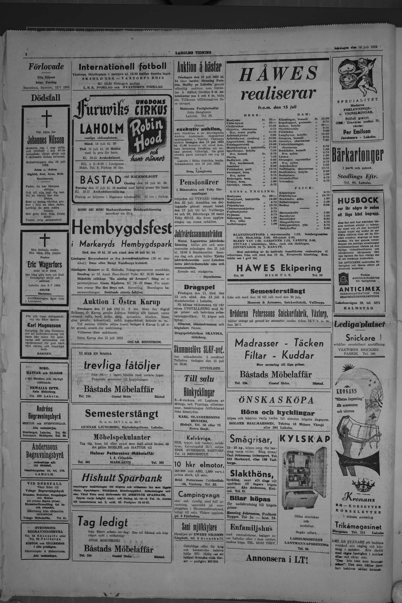 Laholms Tidning Lördag 12 juli 1952, sida 2