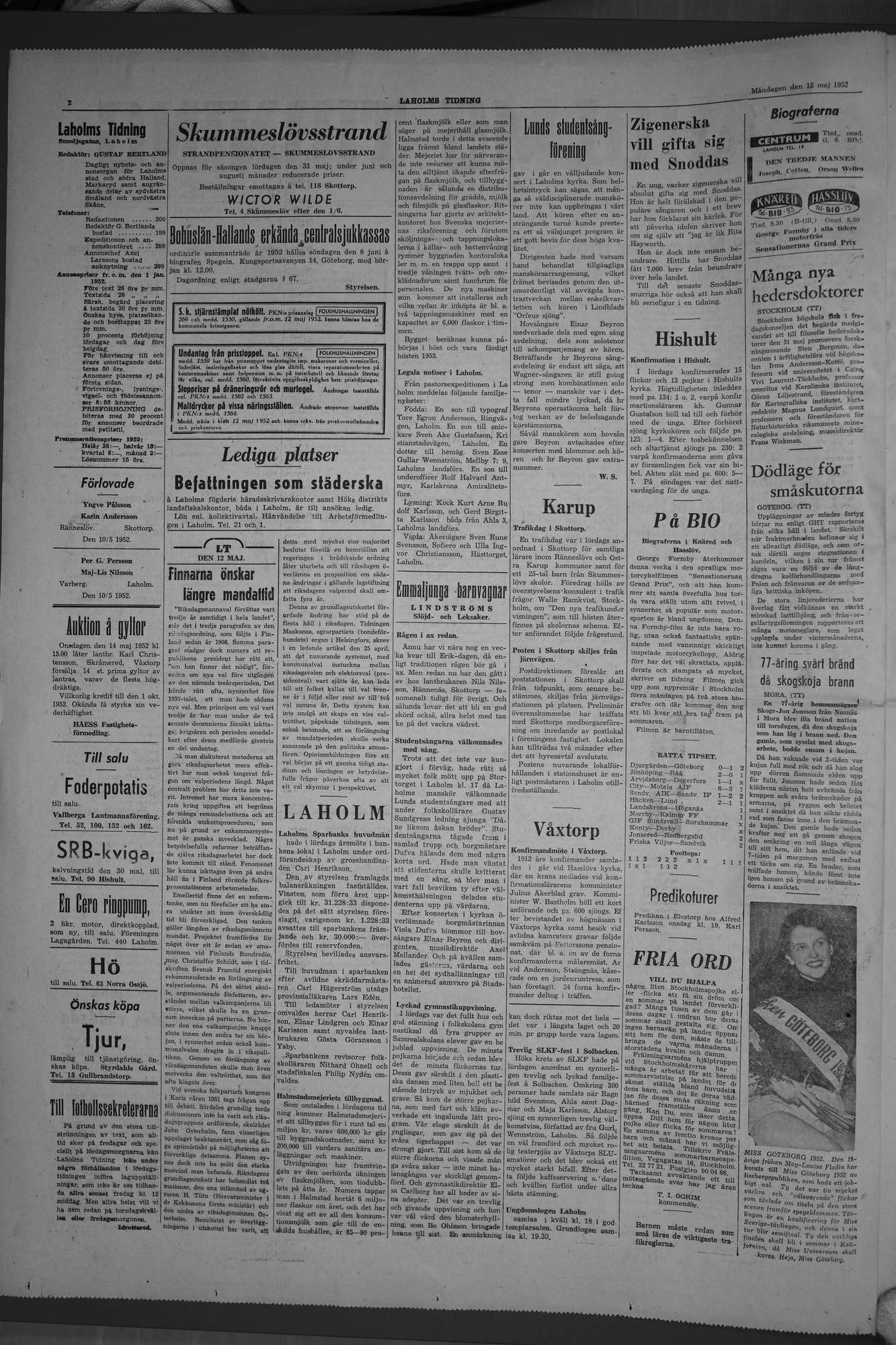 Laholms Tidning Måndag 12 maj 1952, sida 2