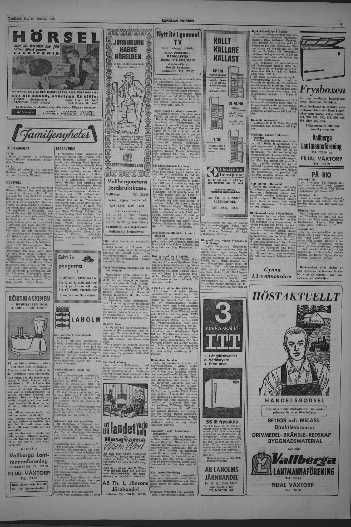 Laholms Tidning Lördag 30 oktober 1965, sida 3