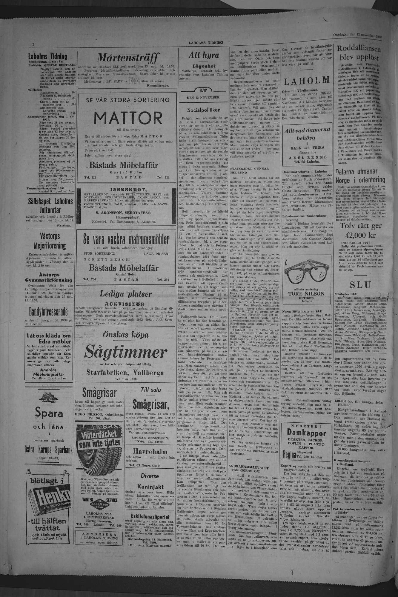 Laholms Tidning Onsdag 12 november 1952, sida 2