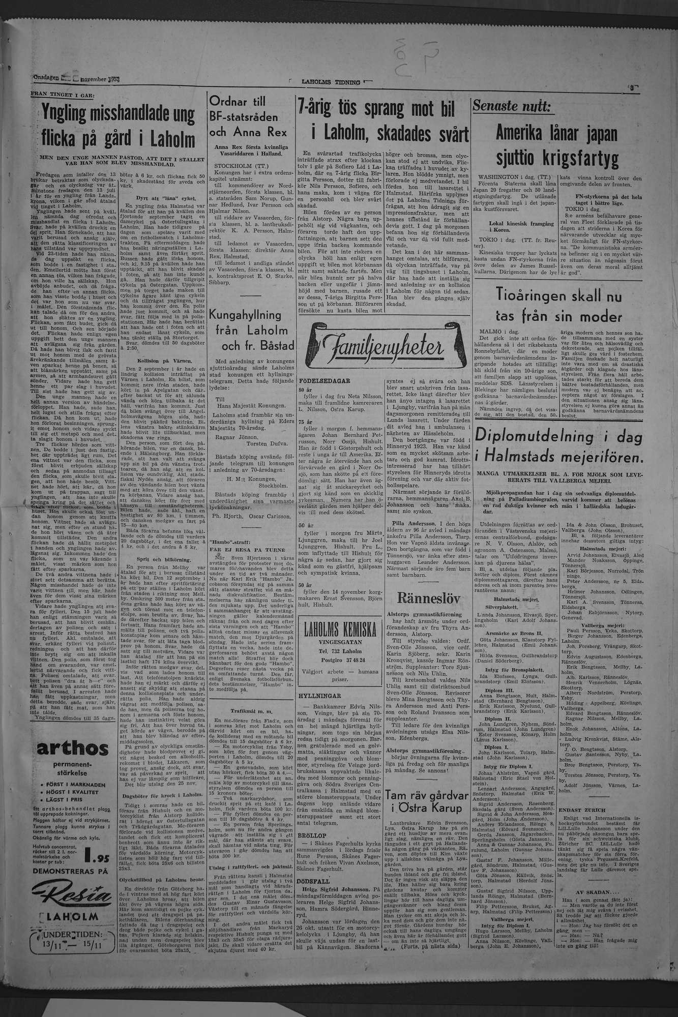Laholms Tidning Onsdag 12 november 1952, sida 3