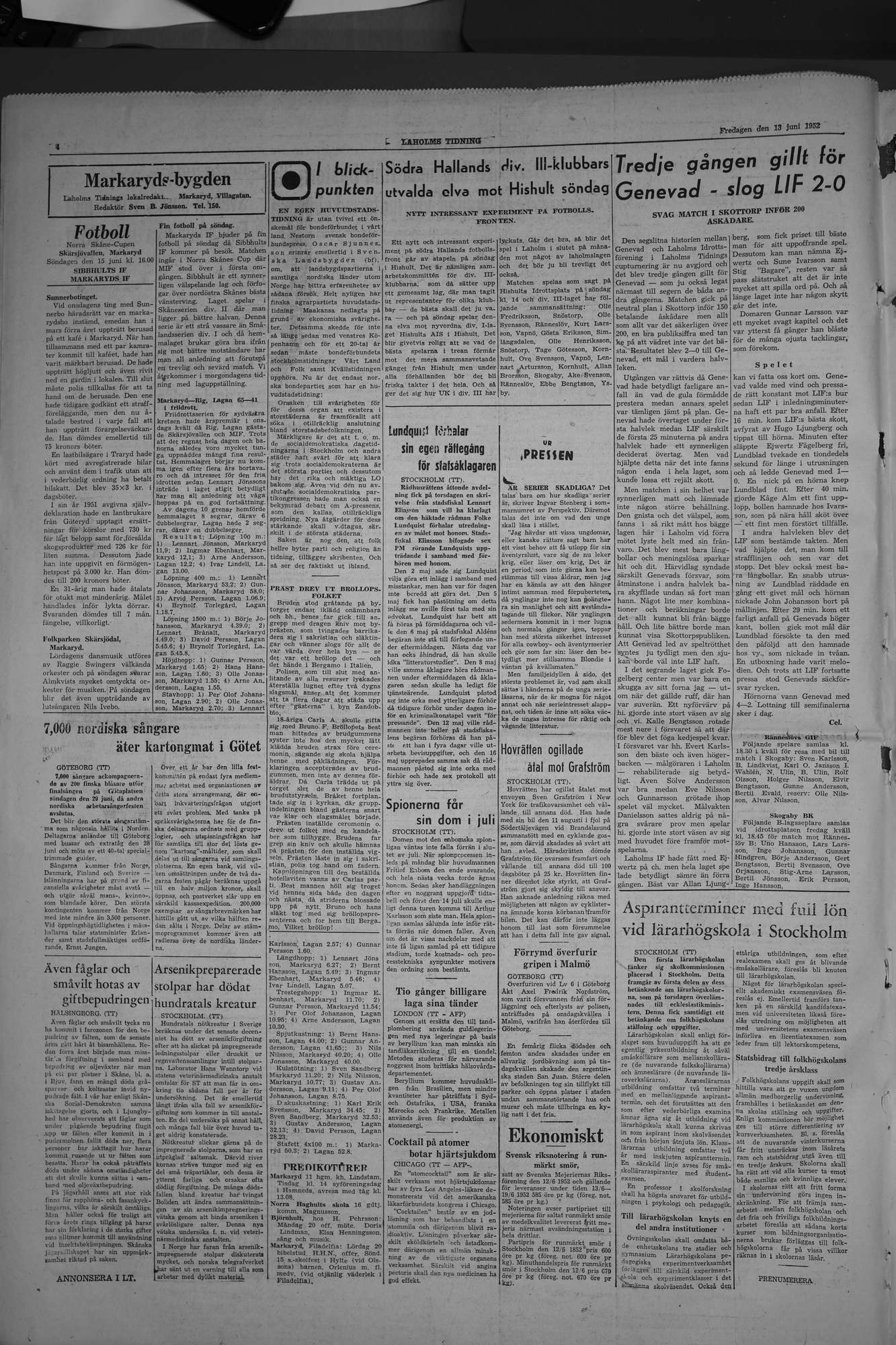 Laholms Tidning Fredag 13 juni 1952, sida 4