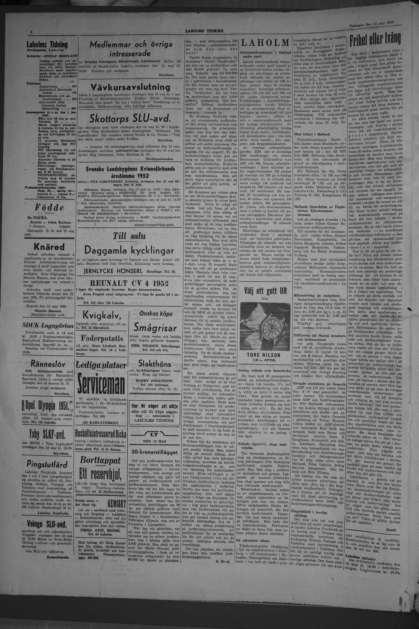 Laholms Tidning Tisdag 13 maj 1952, sida 2