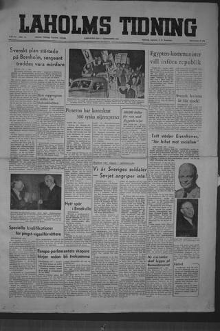Förstasidan, Lördag 13 september 1952