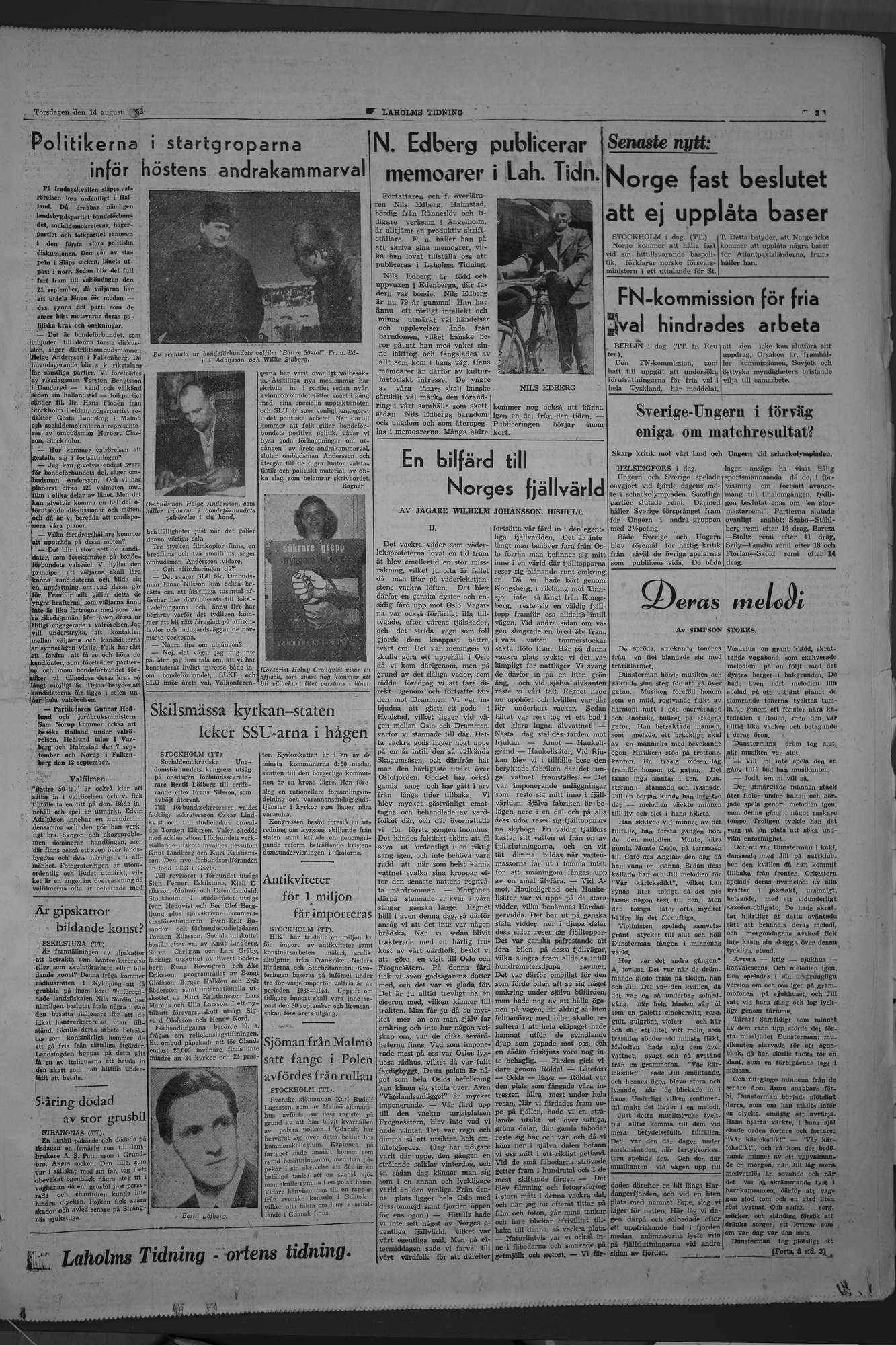 Laholms Tidning Torsdag 14 augusti 1952, sida 3