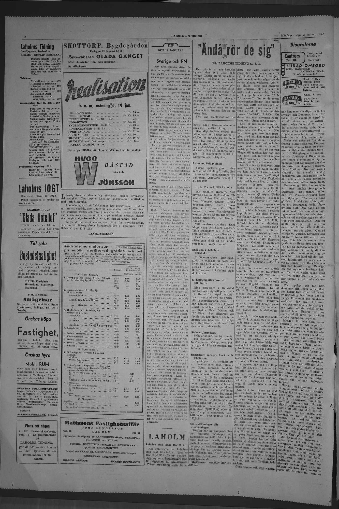 Laholms Tidning Måndag 14 januari 1952, sida 2