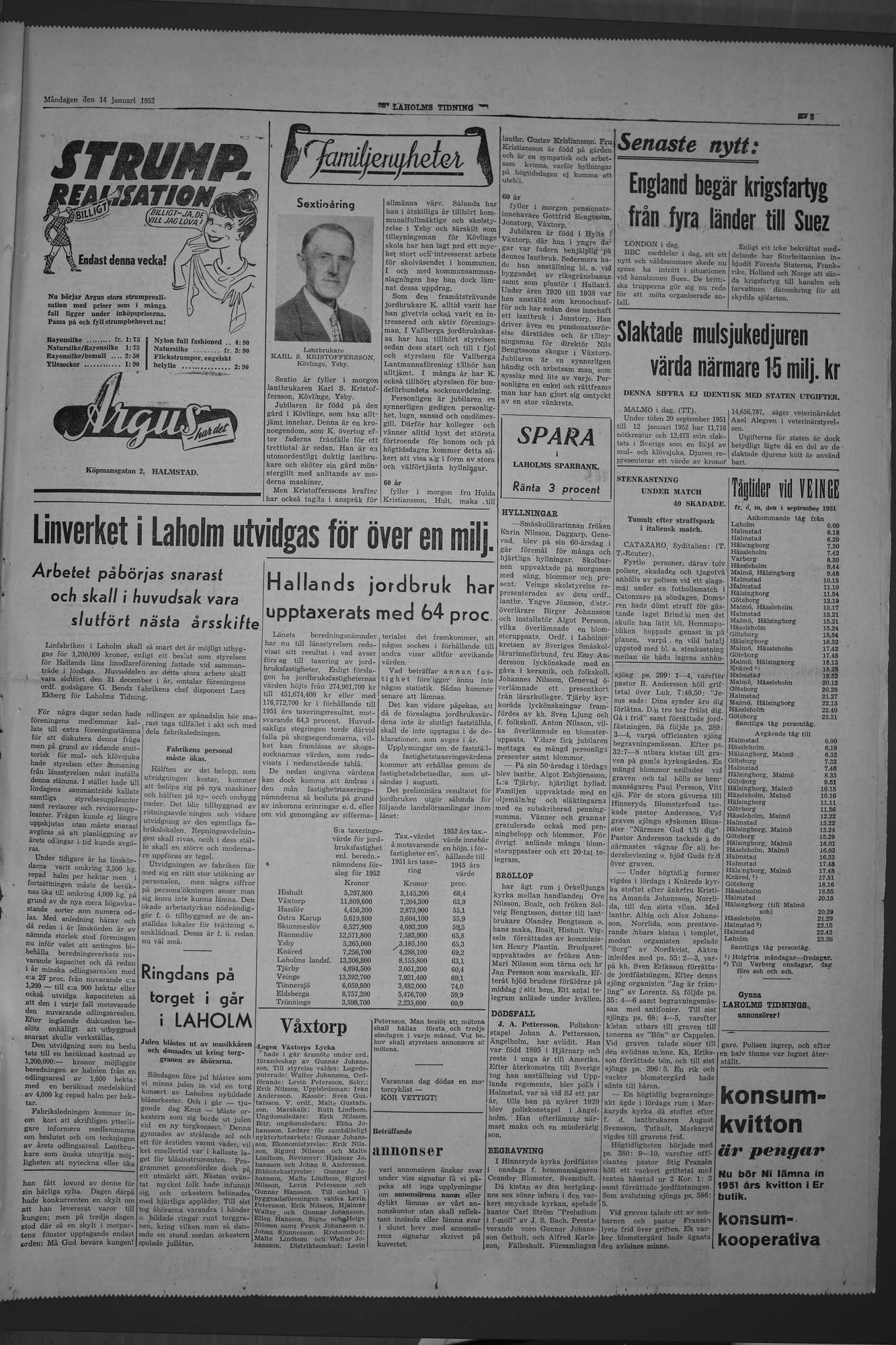 Laholms Tidning Måndag 14 januari 1952, sida 3