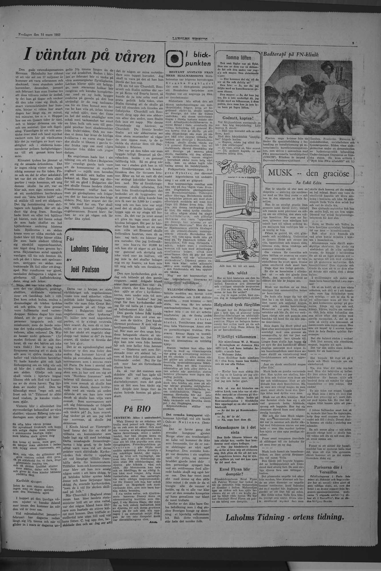 Laholms Tidning Fredag 14 mars 1952, sida 5