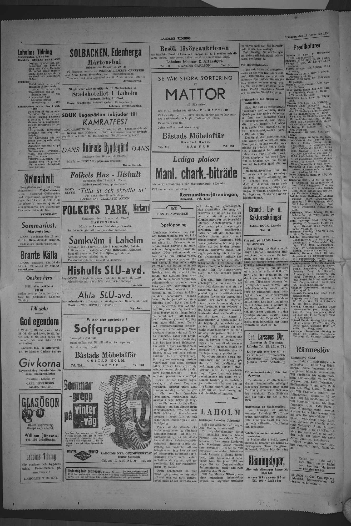 Laholms Tidning Fredag 14 november 1952, sida 2