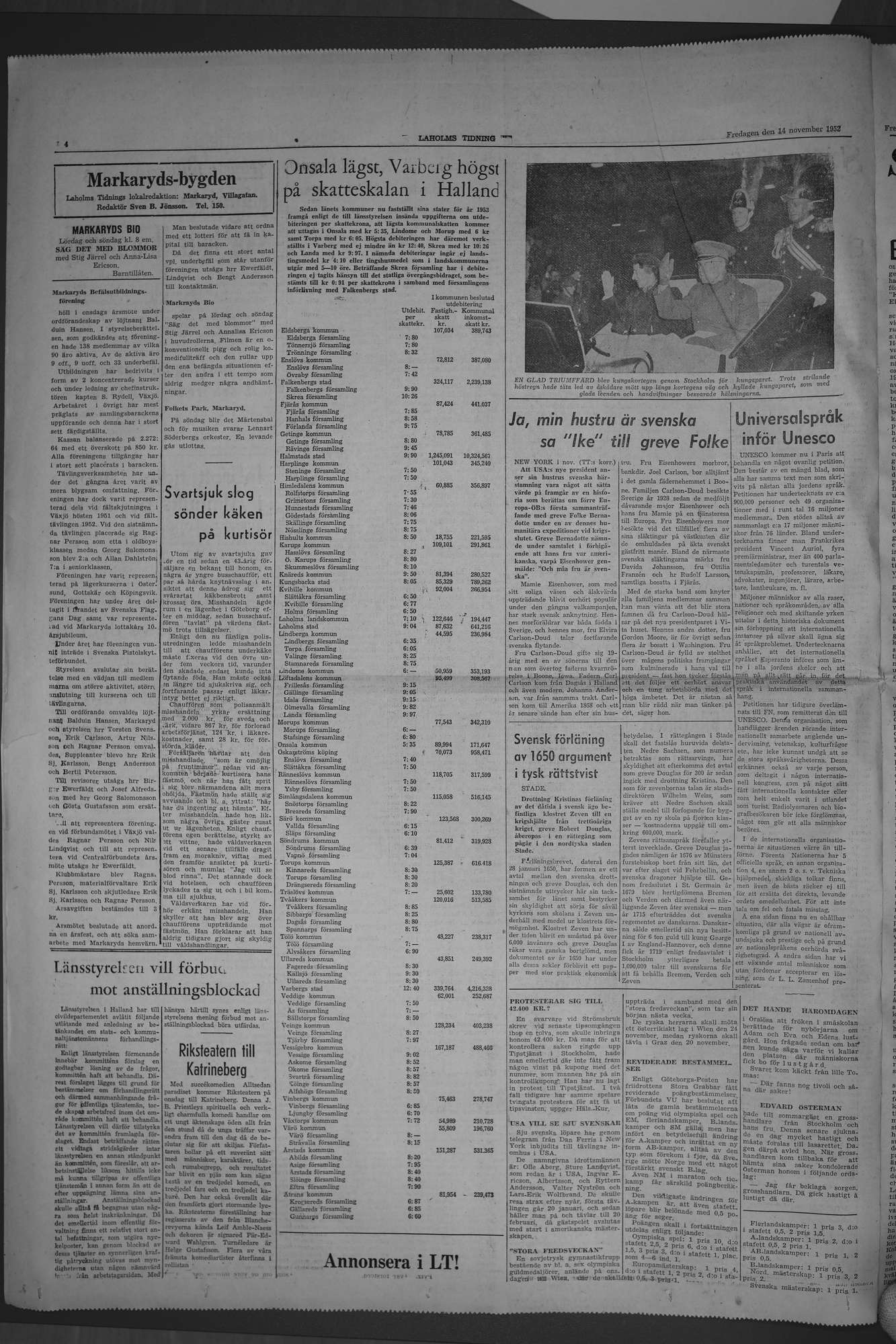 Laholms Tidning Fredag 14 november 1952, sida 4