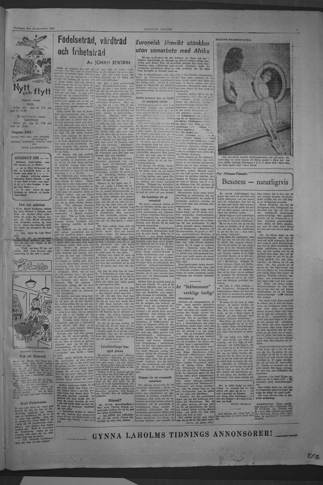 Laholms Tidning Fredag 14 november 1952, sida 7