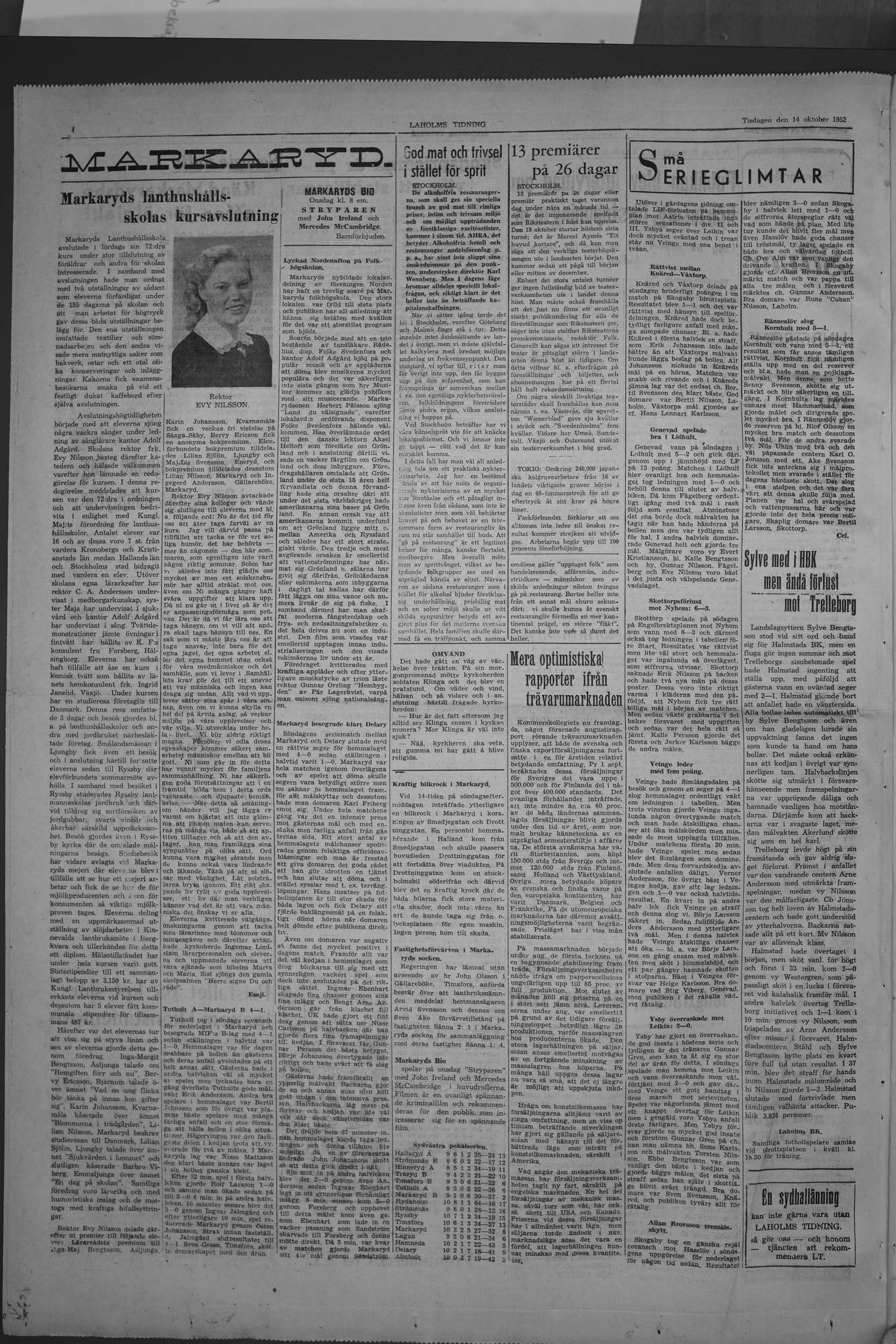 Laholms Tidning Tisdag 14 oktober 1952, sida 4