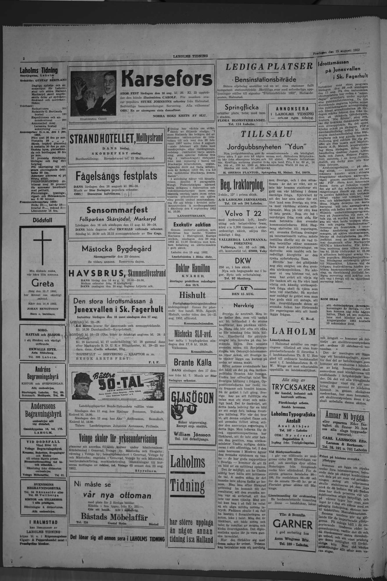 Laholms Tidning Fredag 15 augusti 1952, sida 2