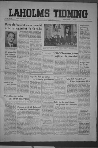 Förstasidan, Måndag 15 december 1952