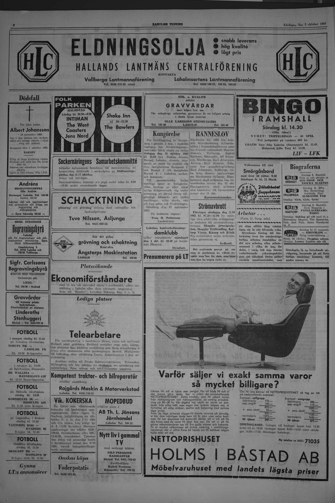 Laholms Tidning Lördag 2 oktober 1965, sida 2