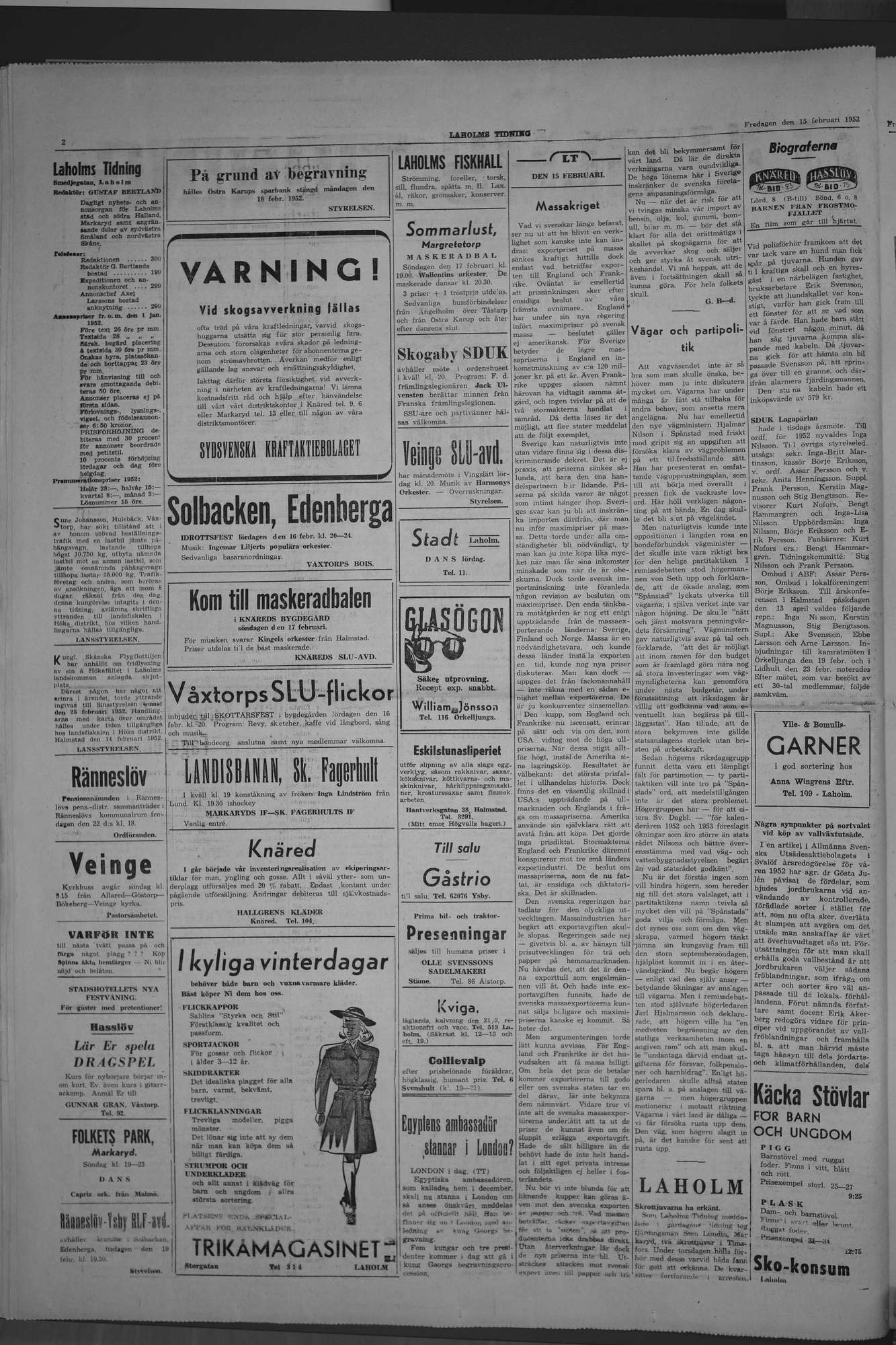 Laholms Tidning Fredag 15 februari 1952, sida 2