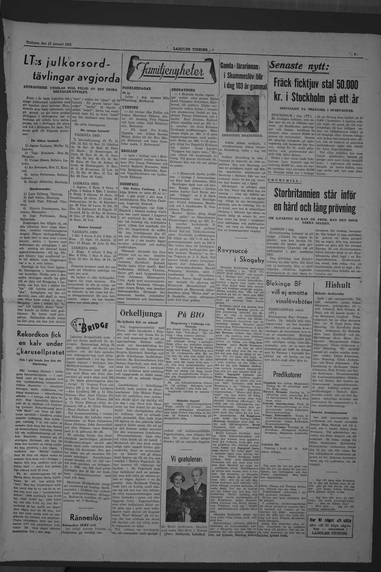 Laholms Tidning Tisdag 15 januari 1952, sida 3