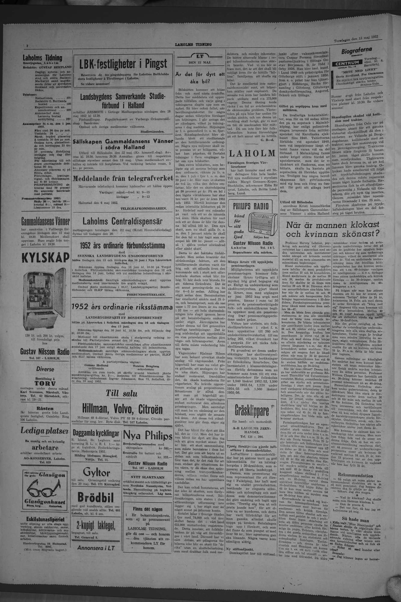Laholms Tidning Torsdag 15 maj 1952, sida 2
