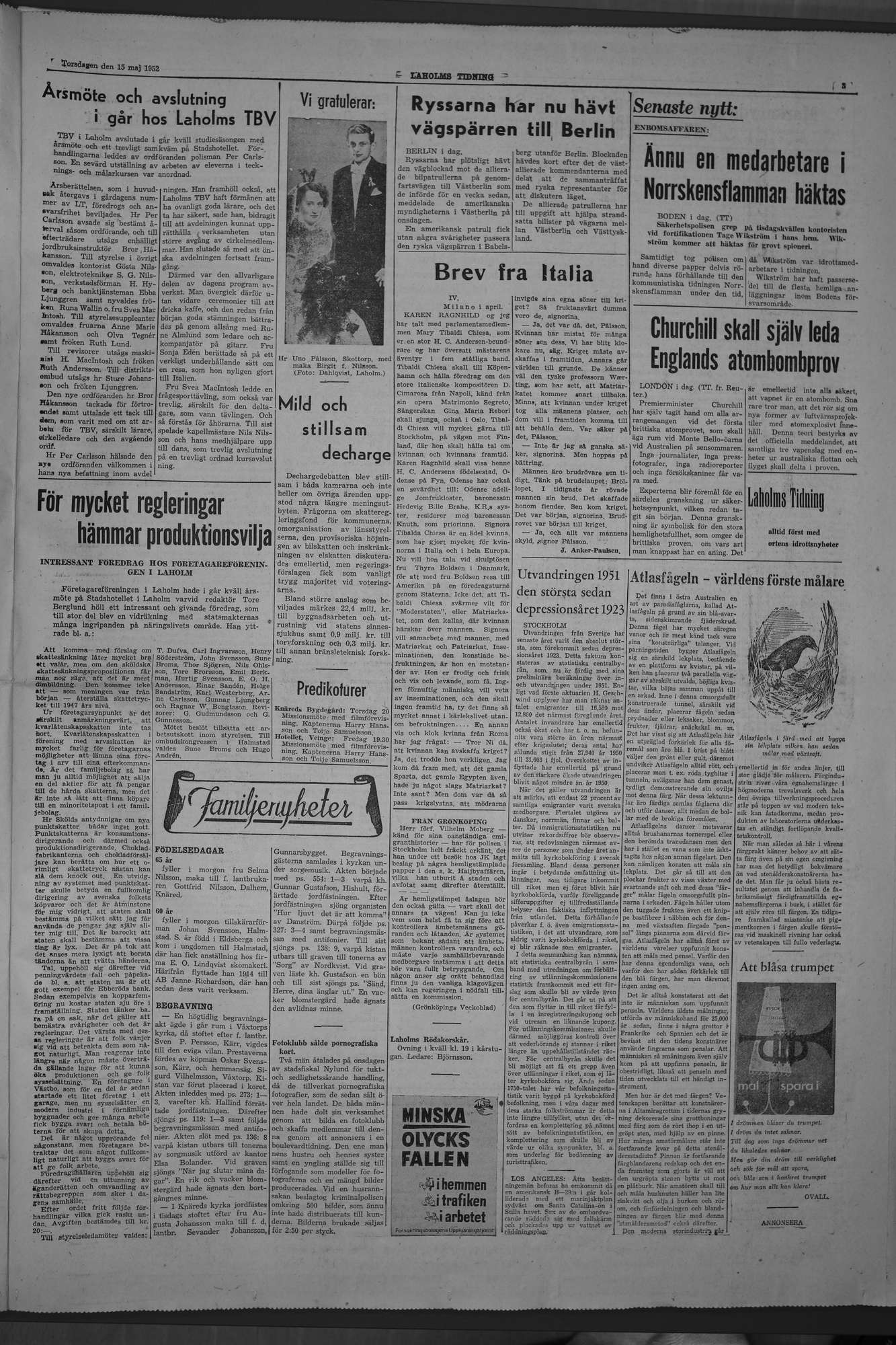 Laholms Tidning Torsdag 15 maj 1952, sida 3