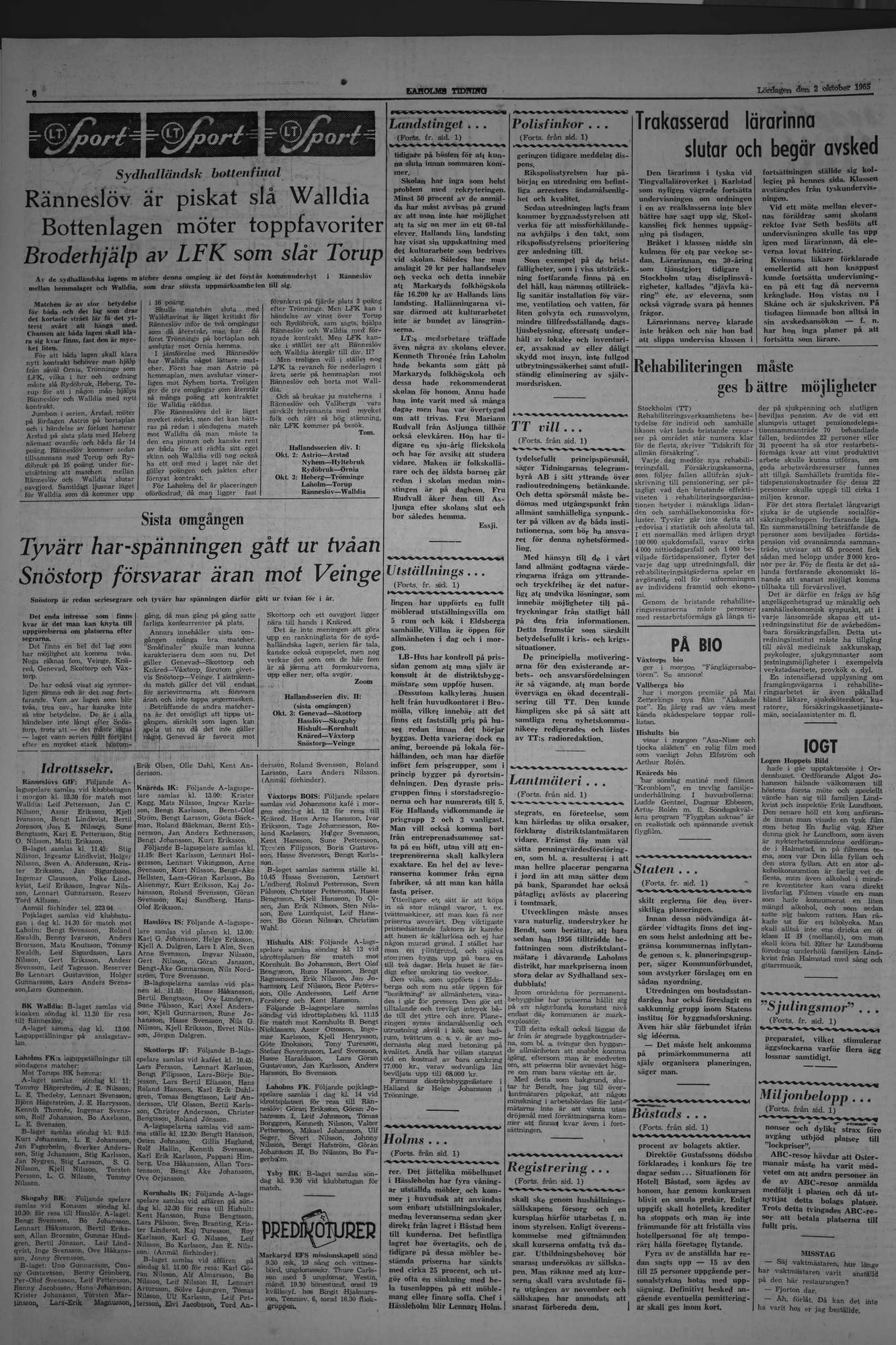 Laholms Tidning Lördag 2 oktober 1965, sida 6