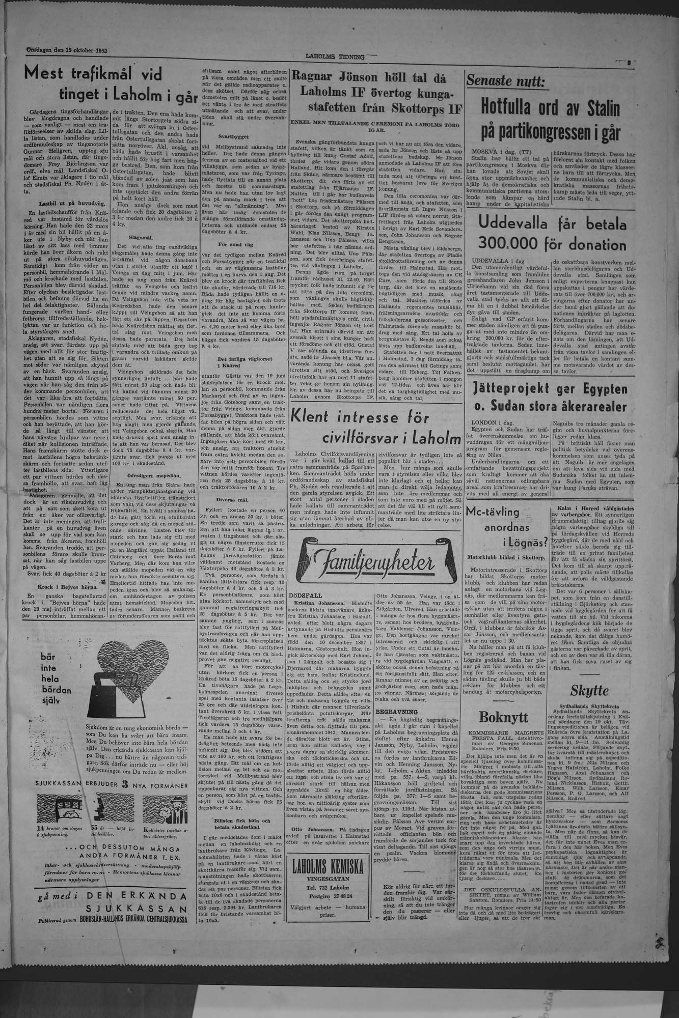 Laholms Tidning Onsdag 15 oktober 1952, sida 3