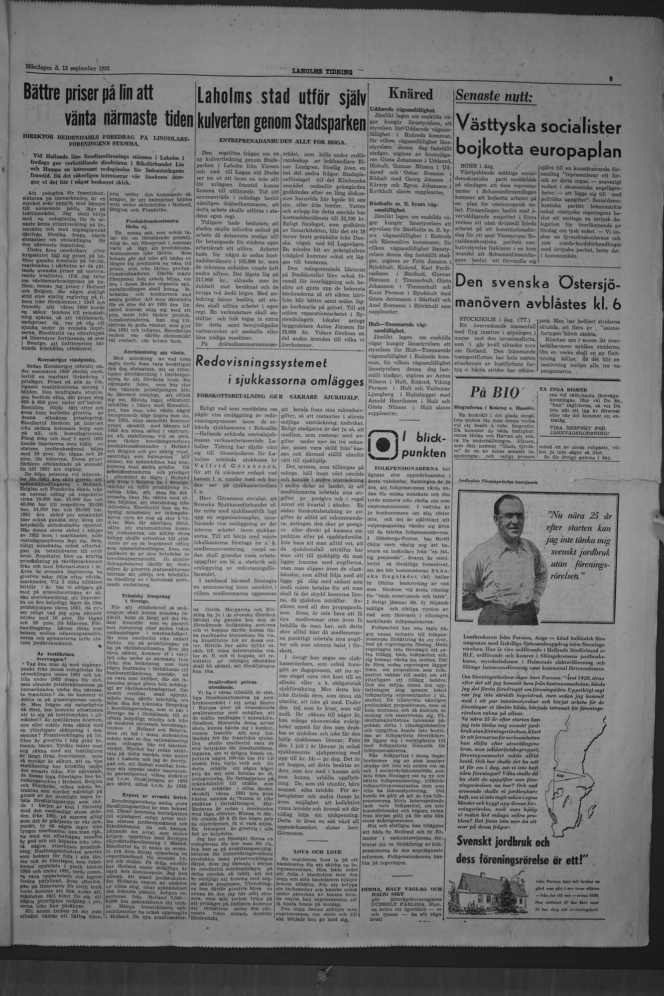 Laholms Tidning Måndag 15 september 1952, sida 3