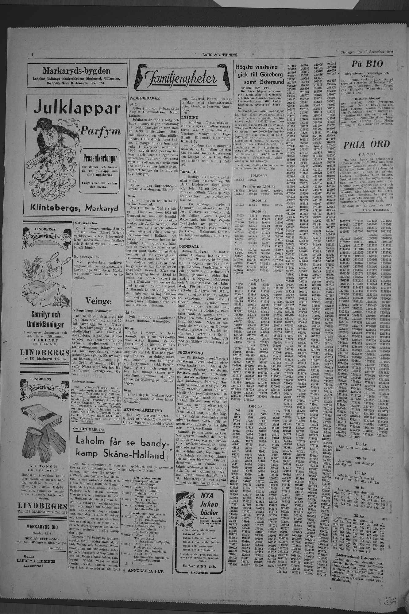 Laholms Tidning Tisdag 16 december 1952, sida 4