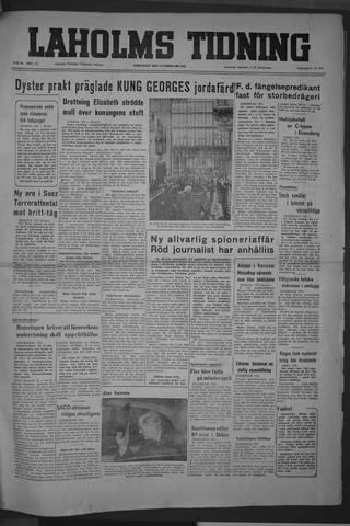 Förstasidan, Lördag 16 februari 1952