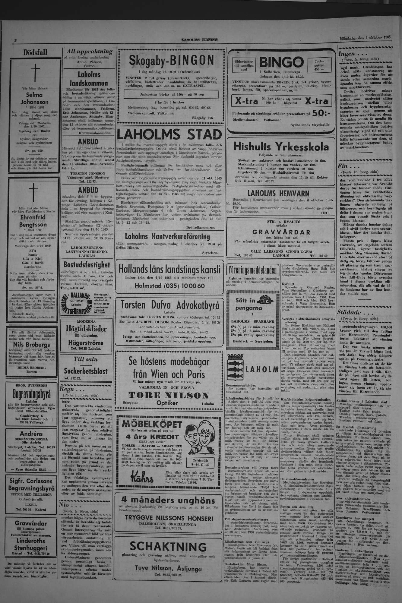 Laholms Tidning Måndag 4 oktober 1965, sida 2