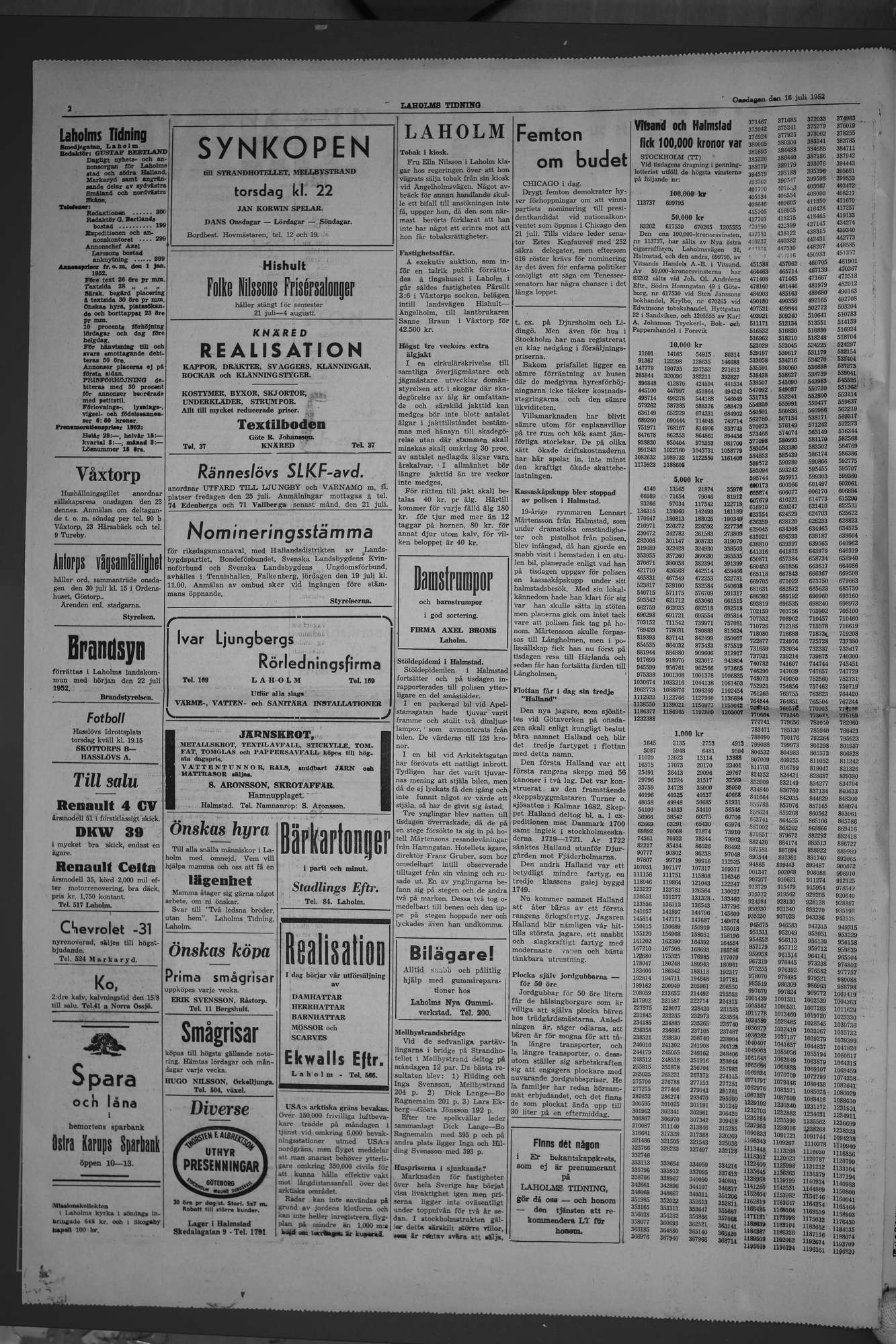 Laholms Tidning Onsdag 16 juli 1952, sida 2