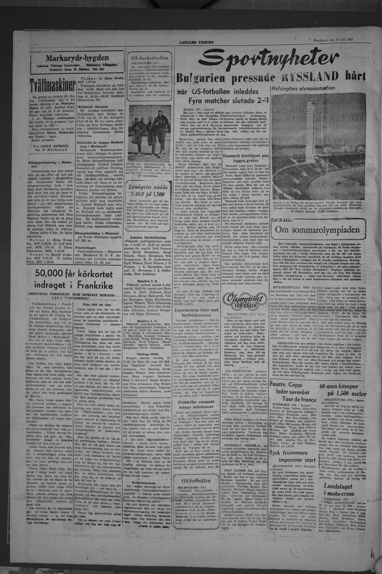 Laholms Tidning Onsdag 16 juli 1952, sida 4