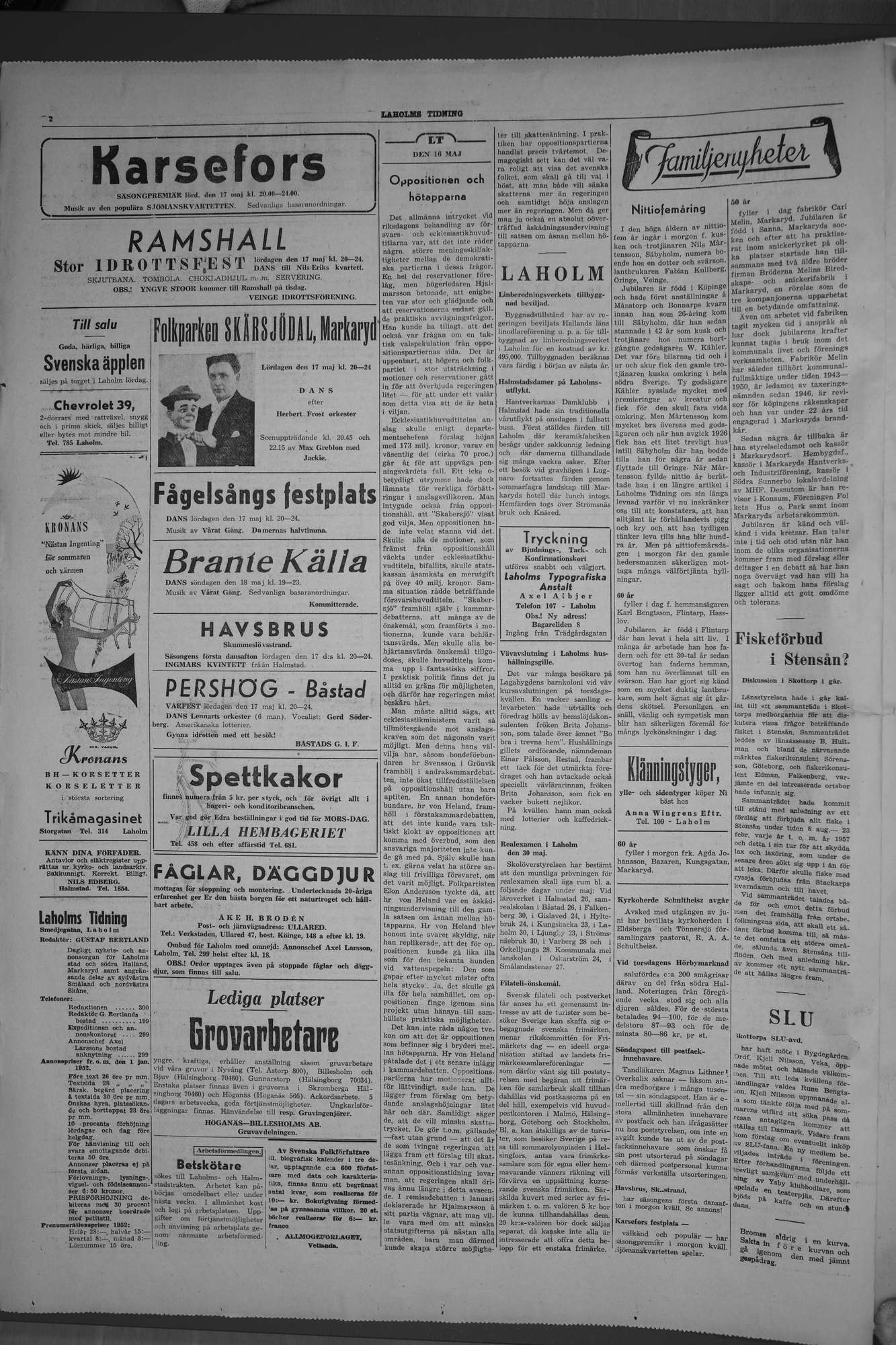 Laholms Tidning Fredag 16 maj 1952, sida 2