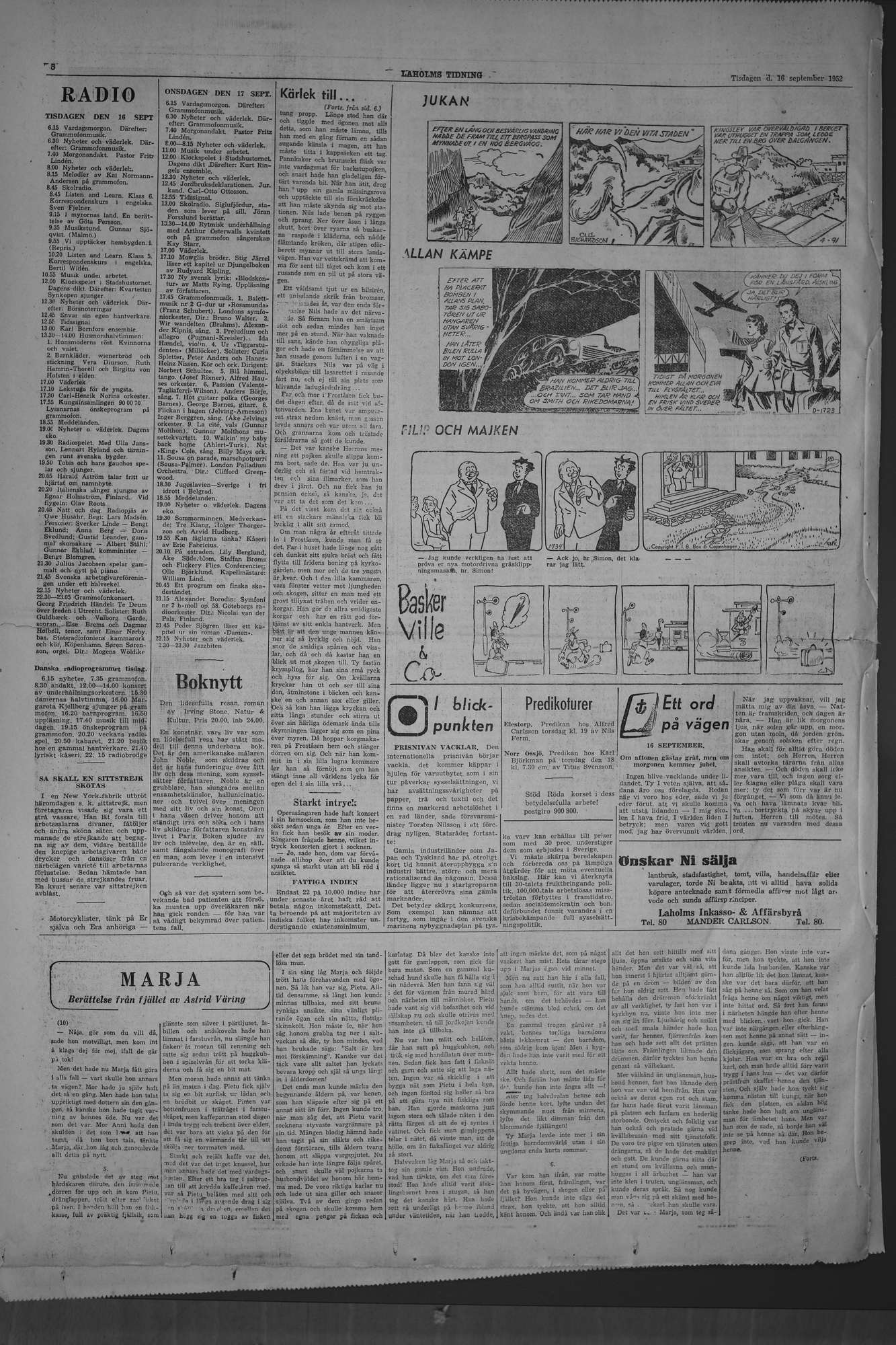 Laholms Tidning Tisdag 16 september 1952, sida 8