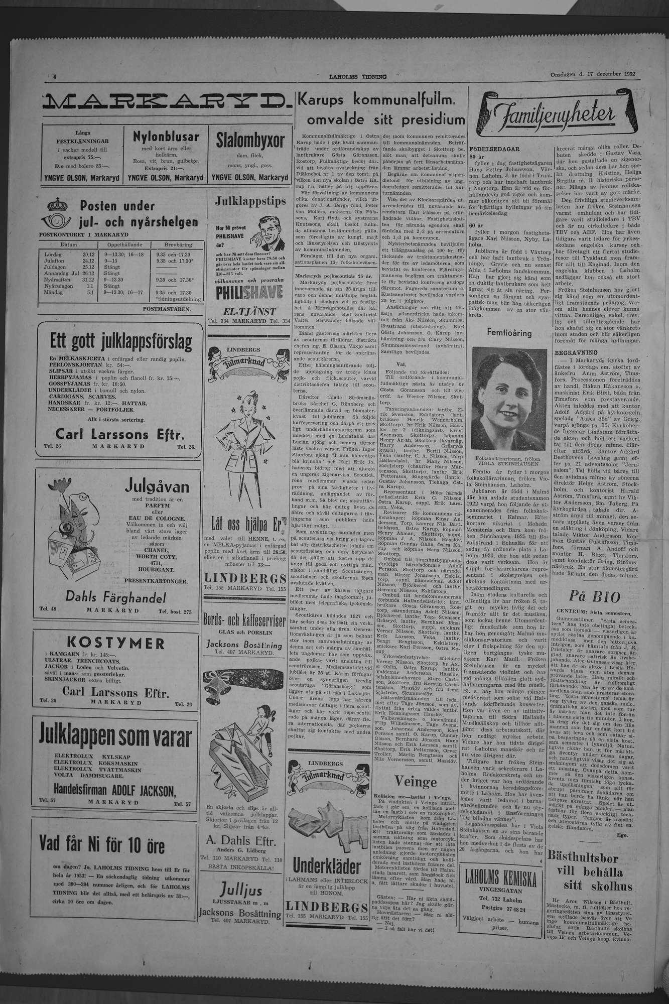Laholms Tidning Onsdag 17 december 1952, sida 4