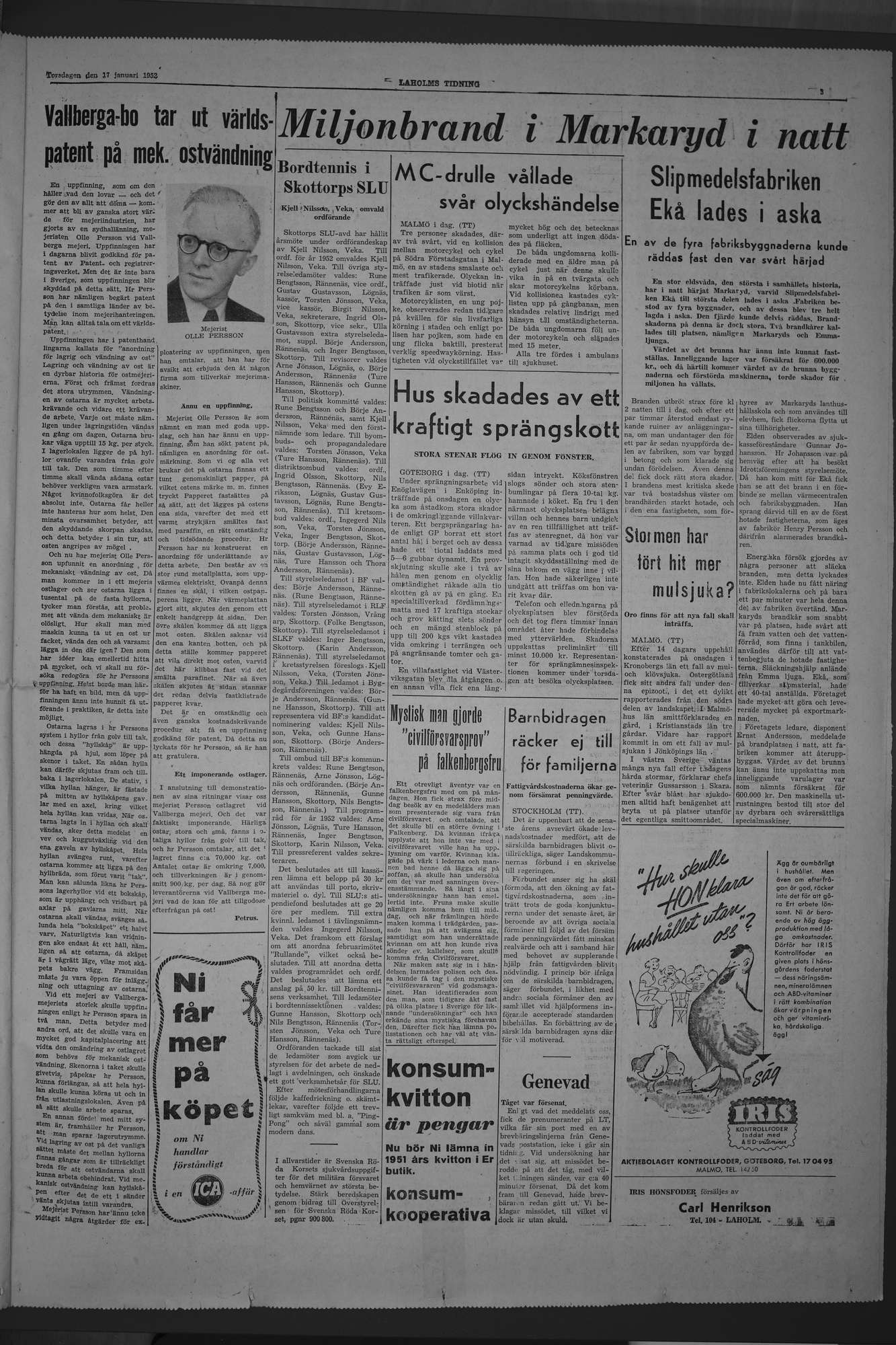 Laholms Tidning Torsdag 17 januari 1952, sida 3