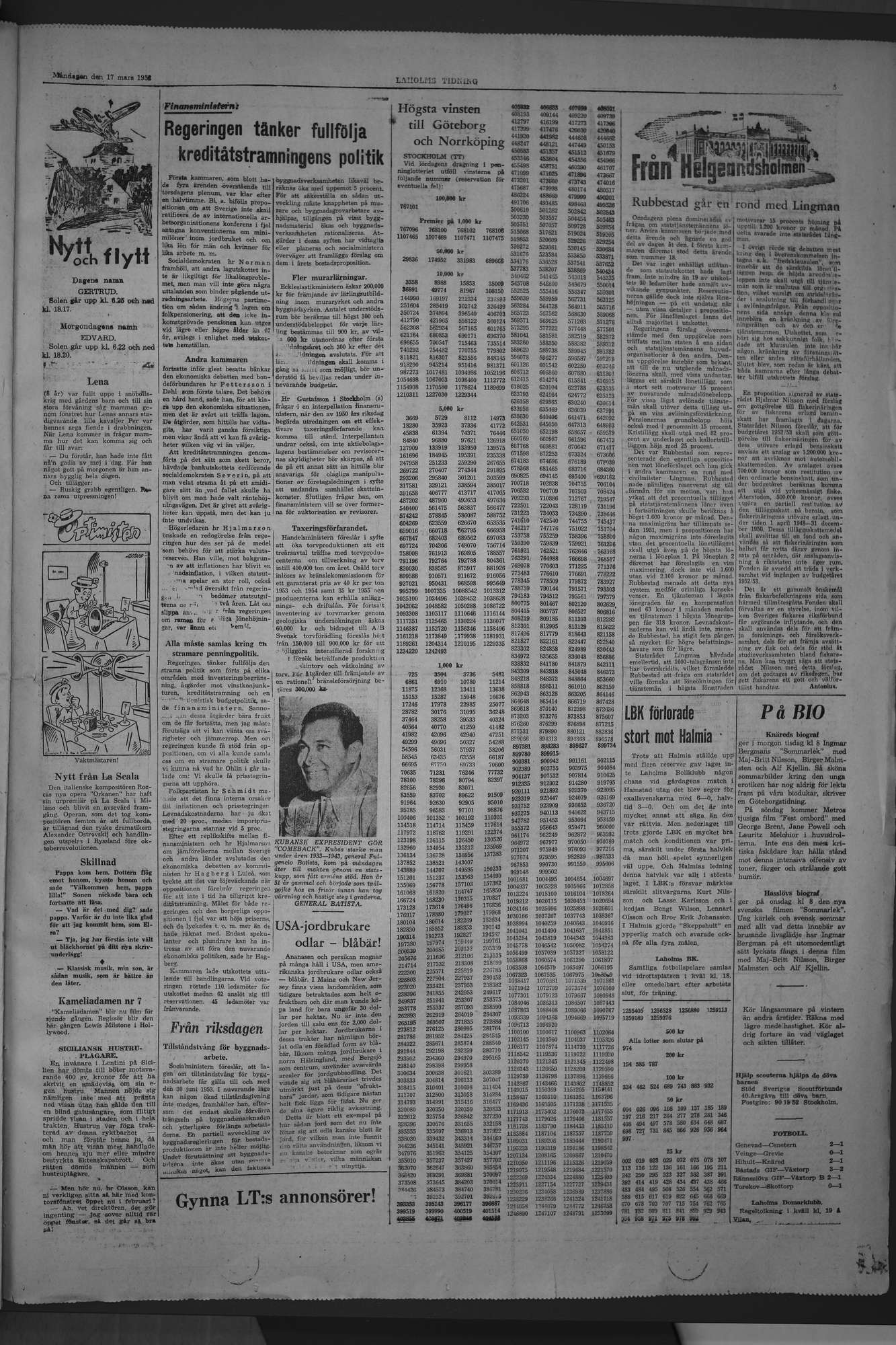Laholms Tidning Måndag 17 mars 1952, sida 5