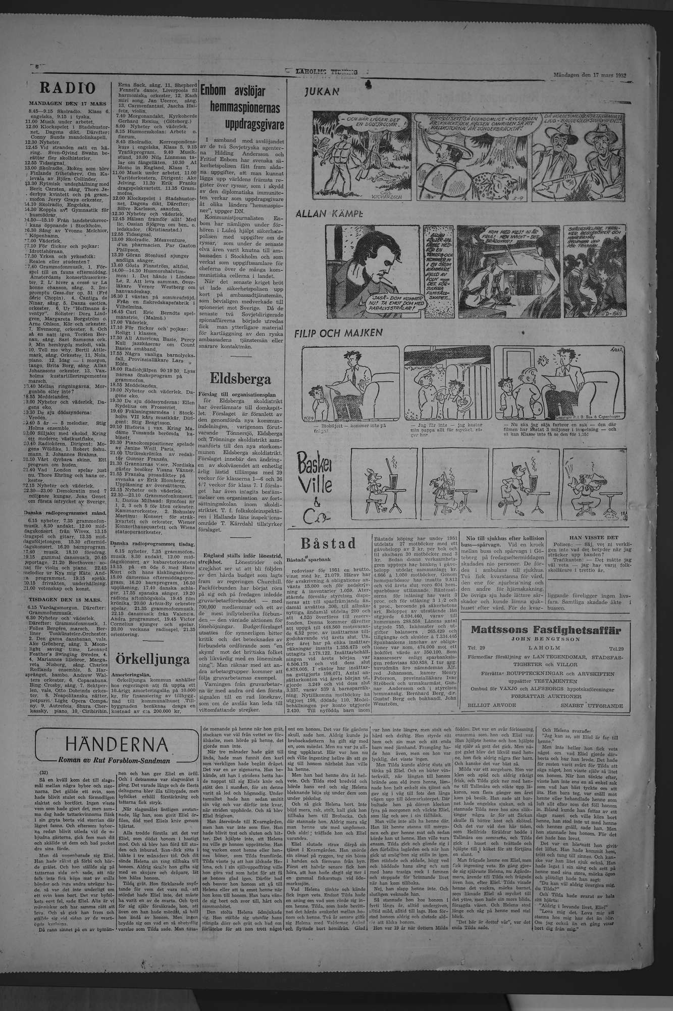Laholms Tidning Måndag 17 mars 1952, sida 6