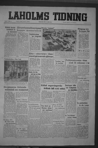 Förstasidan, Fredag 18 april 1952