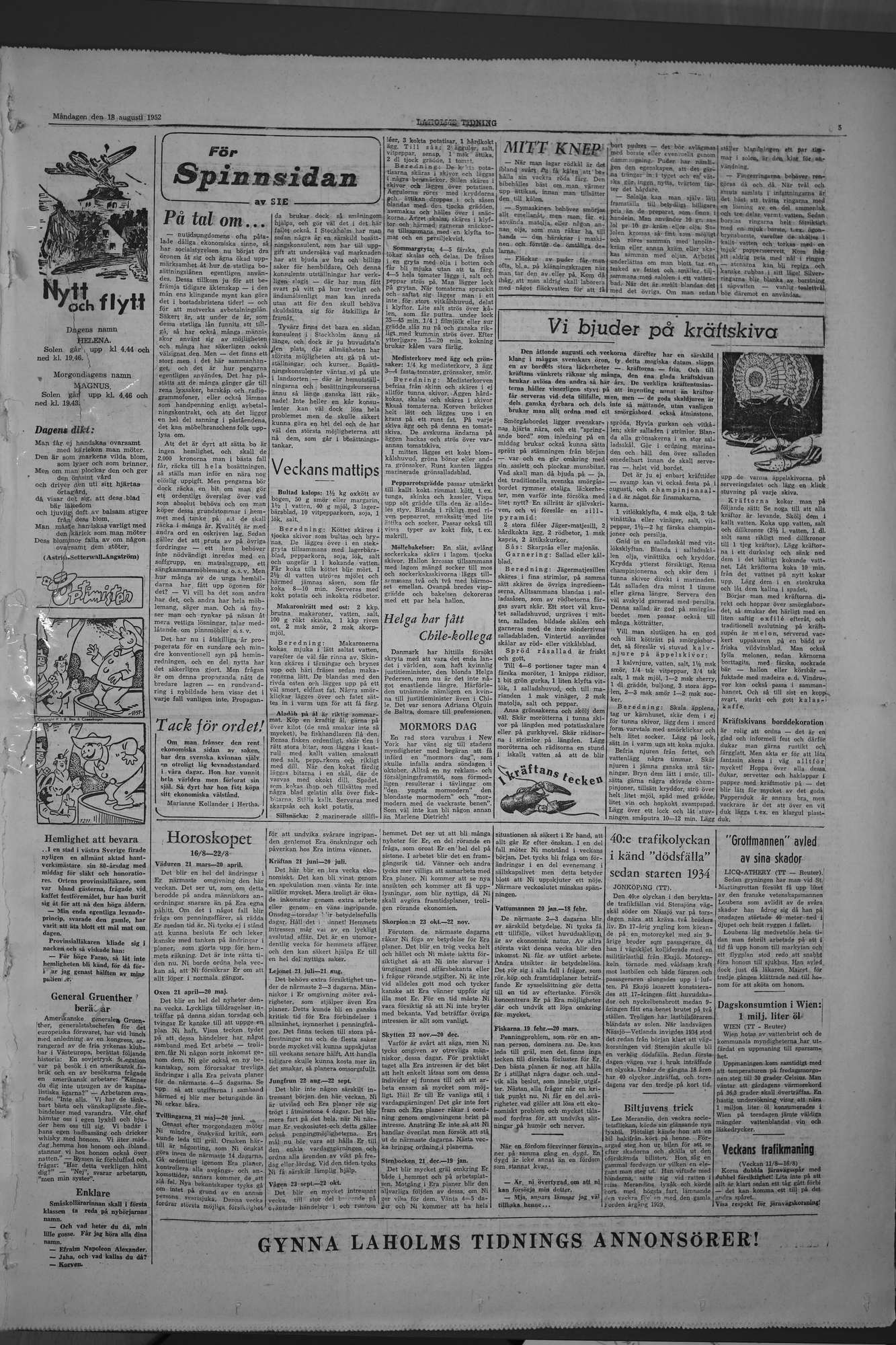 Laholms Tidning Måndag 18 augusti 1952, sida 6