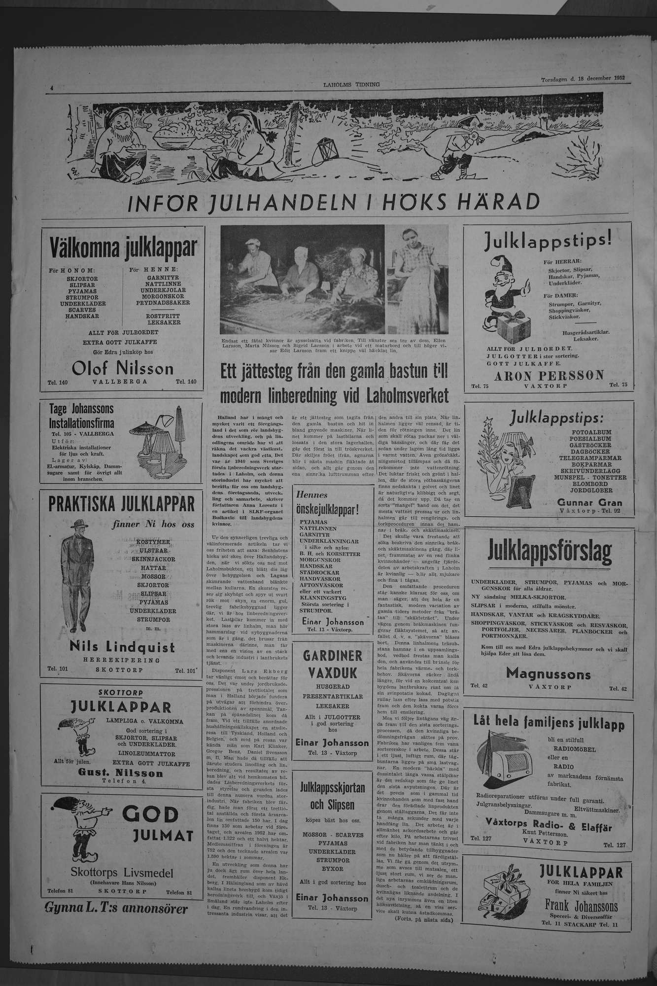 Laholms Tidning Torsdag 18 december 1952, sida 4