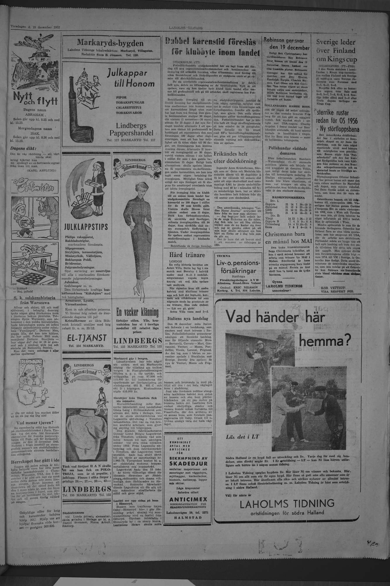 Laholms Tidning Torsdag 18 december 1952, sida 7