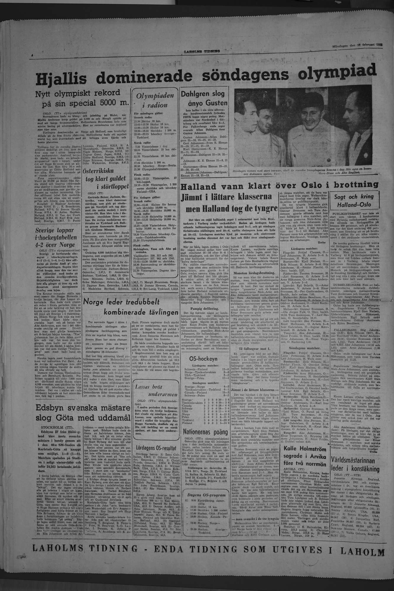 Laholms Tidning Måndag 18 februari 1952, sida 4