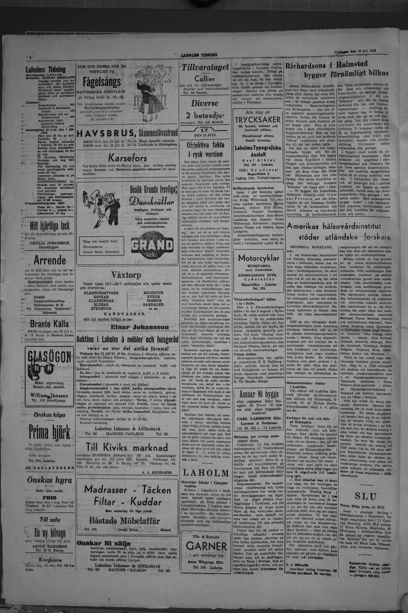 Laholms Tidning Fredag 18 juli 1952, sida 2