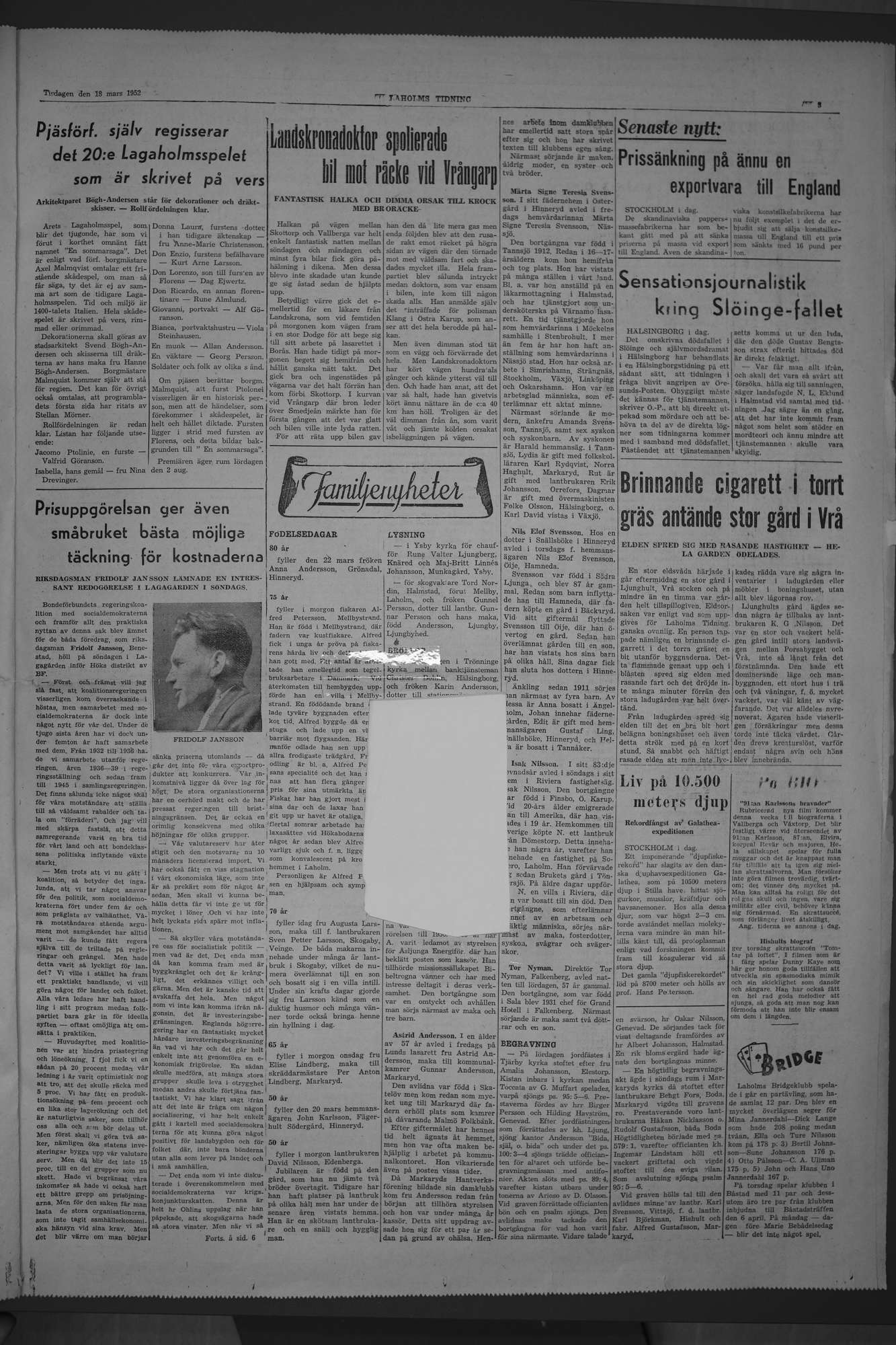 Laholms Tidning Tisdag 18 mars 1952, sida 3