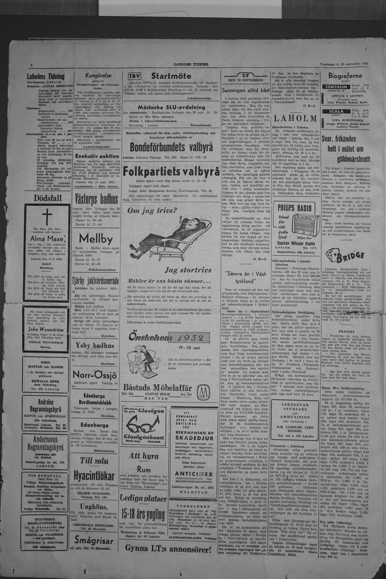 Laholms Tidning Torsdag 18 september 1952, sida 2