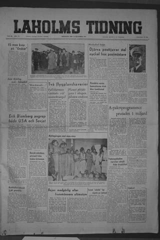 Förstasidan, Fredag 19 december 1952