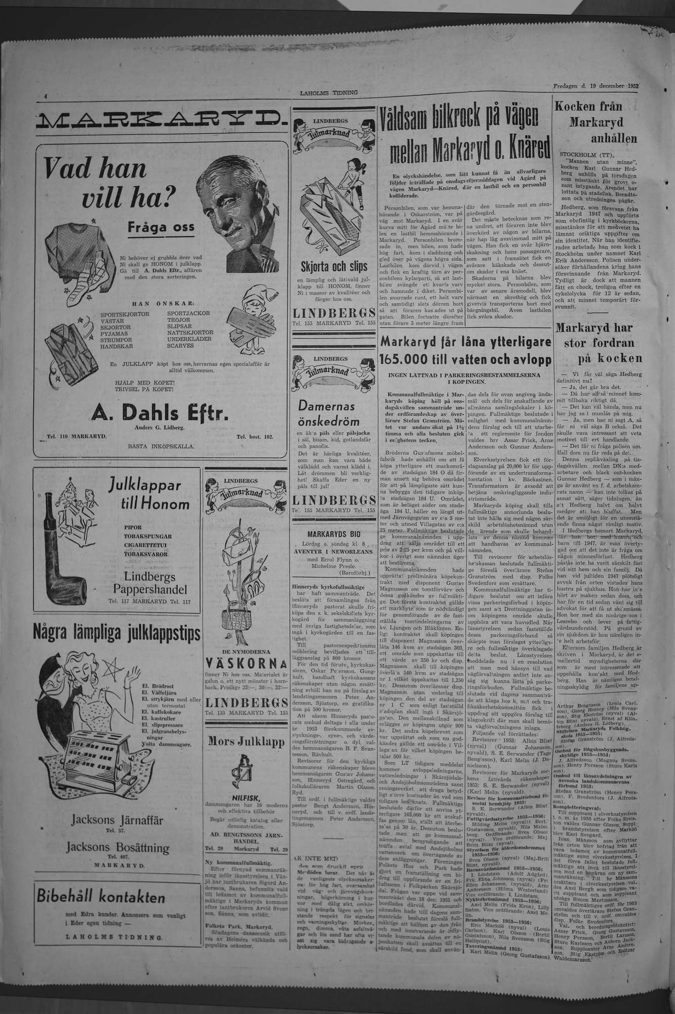 Laholms Tidning Fredag 19 december 1952, sida 4